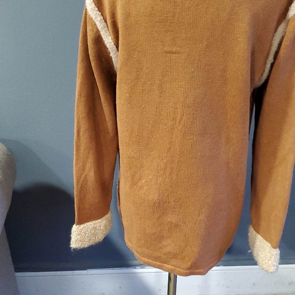 Vtg Storybook Knits Tan Teddy Jacket sweater with zipper and hoody. - Picture 8 of 17